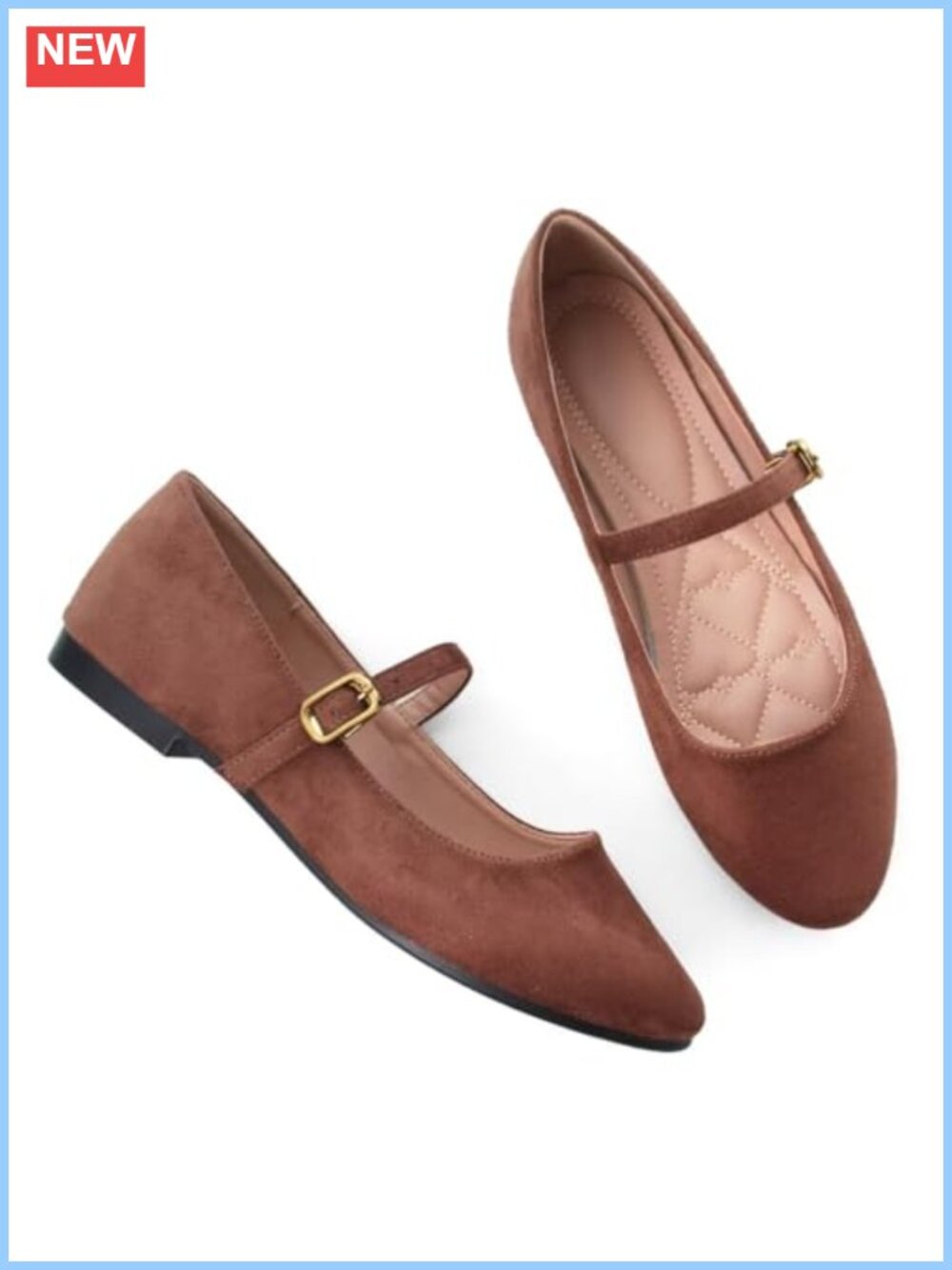 Women's Mary Jane Flats Faux Suede Round Toe Ballet Shoes Buckle Comfort